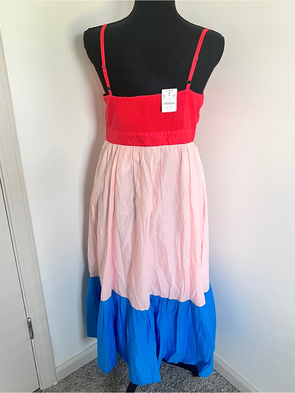 NWT J.Crew Colorblock tie-front cutout midi dress pink blue Sz 8 Beach Coastal - Picture 3 of 7